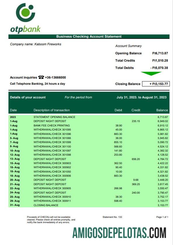 Baixável OTP Bank Firm Statement Modelo Word e PDF